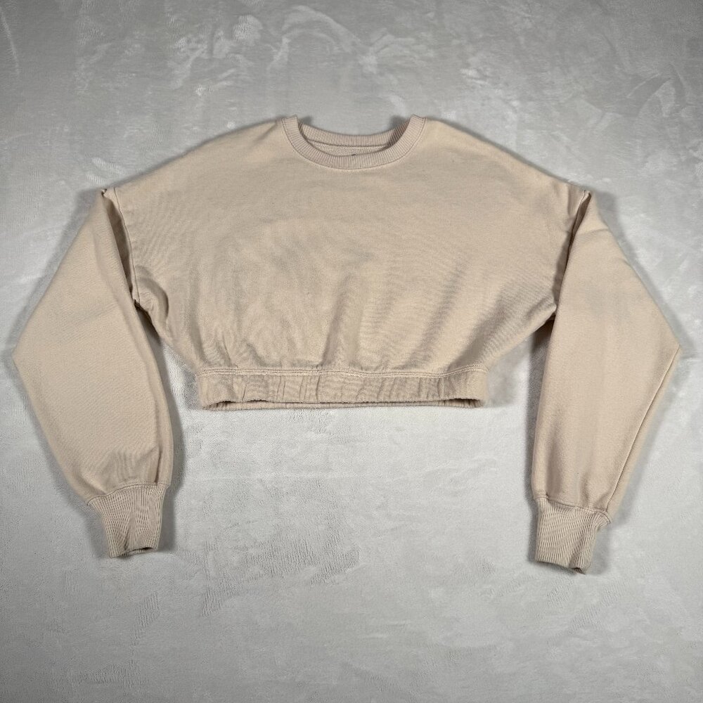 Hollister Sweater Women Size XXS Cream Long Sleeve Crew Neck Short Pull Over